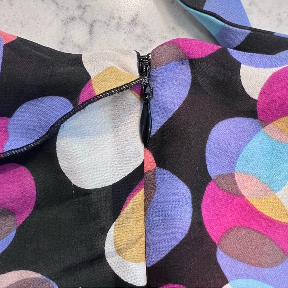 Anthropology Odille 100% Silk Tank Blouse Black Colorful Tiered Ruffles (size 6) - Picture 8 of 10